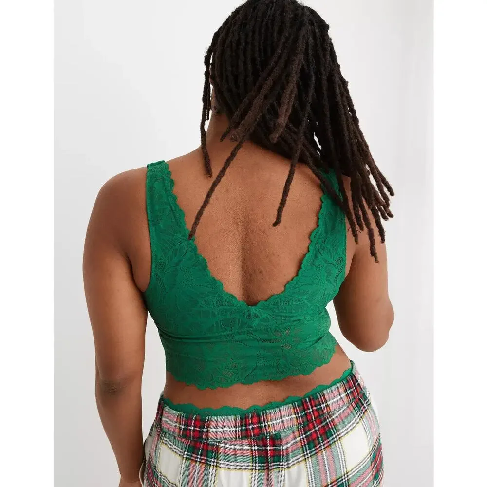NWT Aerie Womens Everglade Holiday Best Lace Waffle Longline Bralette Bra Size M